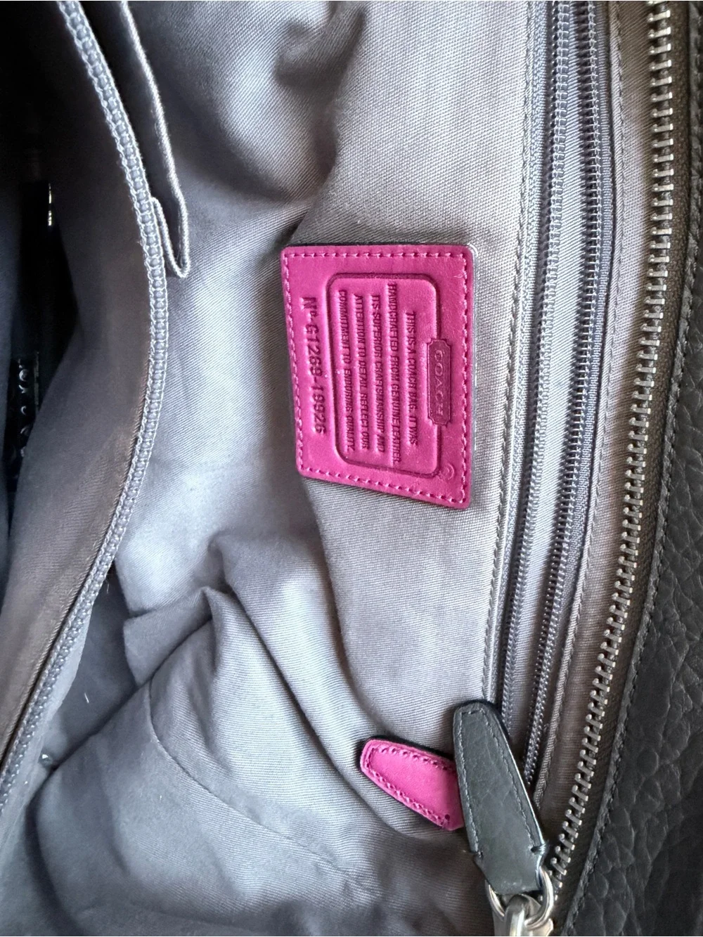 Coach Gray Pebbled Leather Tote with Pink Accents